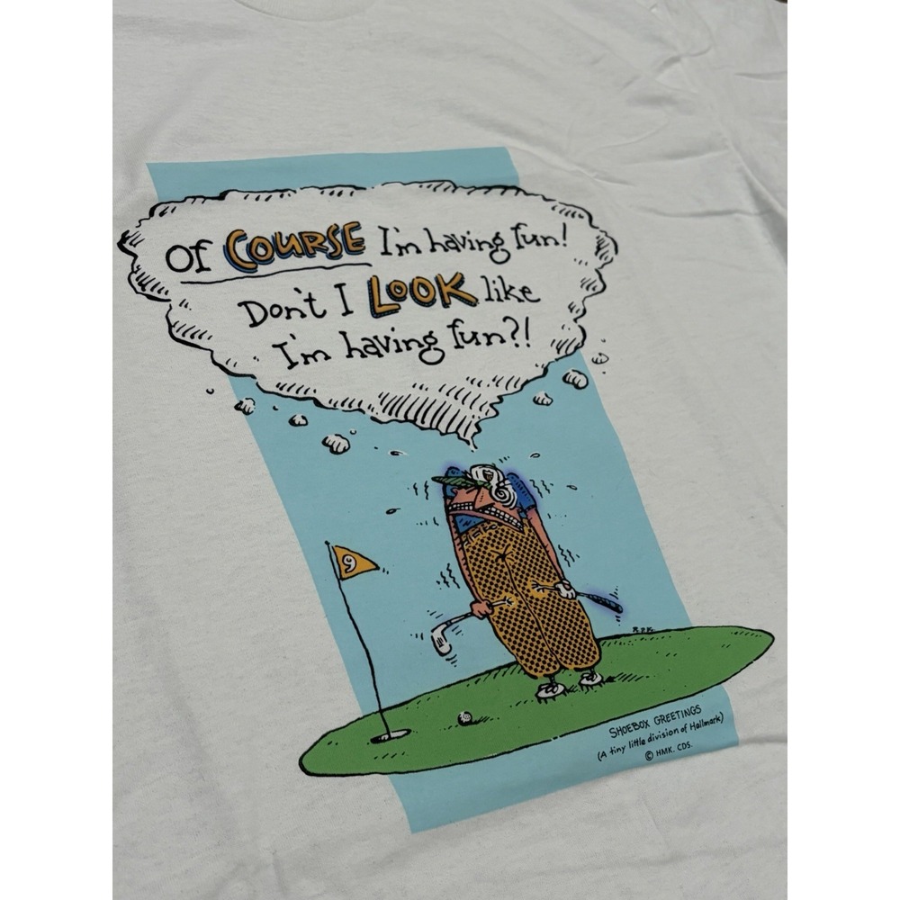 Vintage 90s Golf Shoebox Greetings Funny Graphic Tee Shirt White XL Made In USA - Picture 2 of 7
